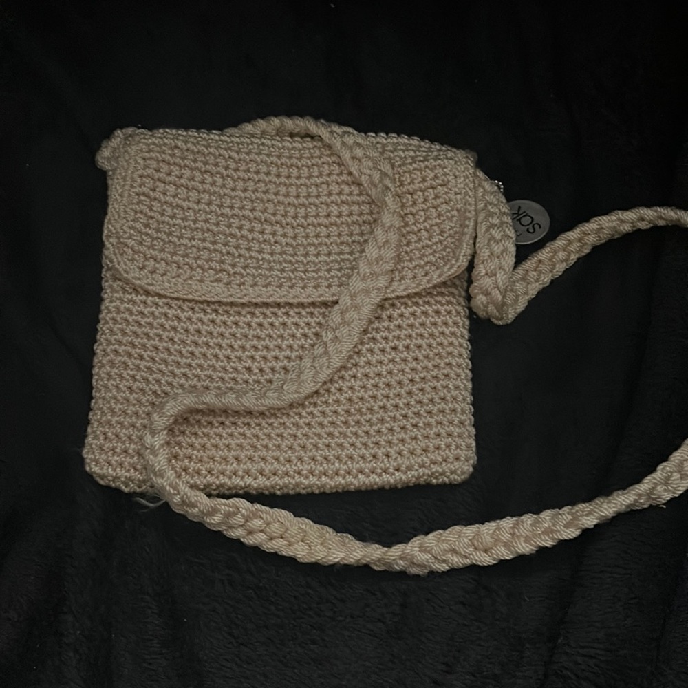 Women the Sak one handle shoulder bag purse zippered tan brown woven lined